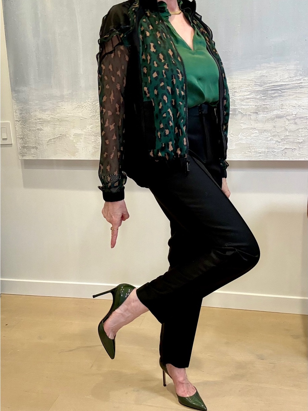 Sacai Green Leopard Print Bomber Jacket - Women - Picture 3 of 11